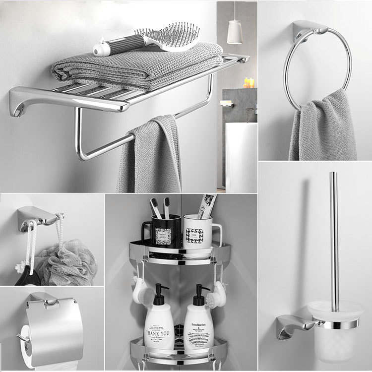 Non-perforated Toilet Stainless Steel Storage Rack Cross-border Towel Rack Hardware Hanging Set Bathroom Towel Bar