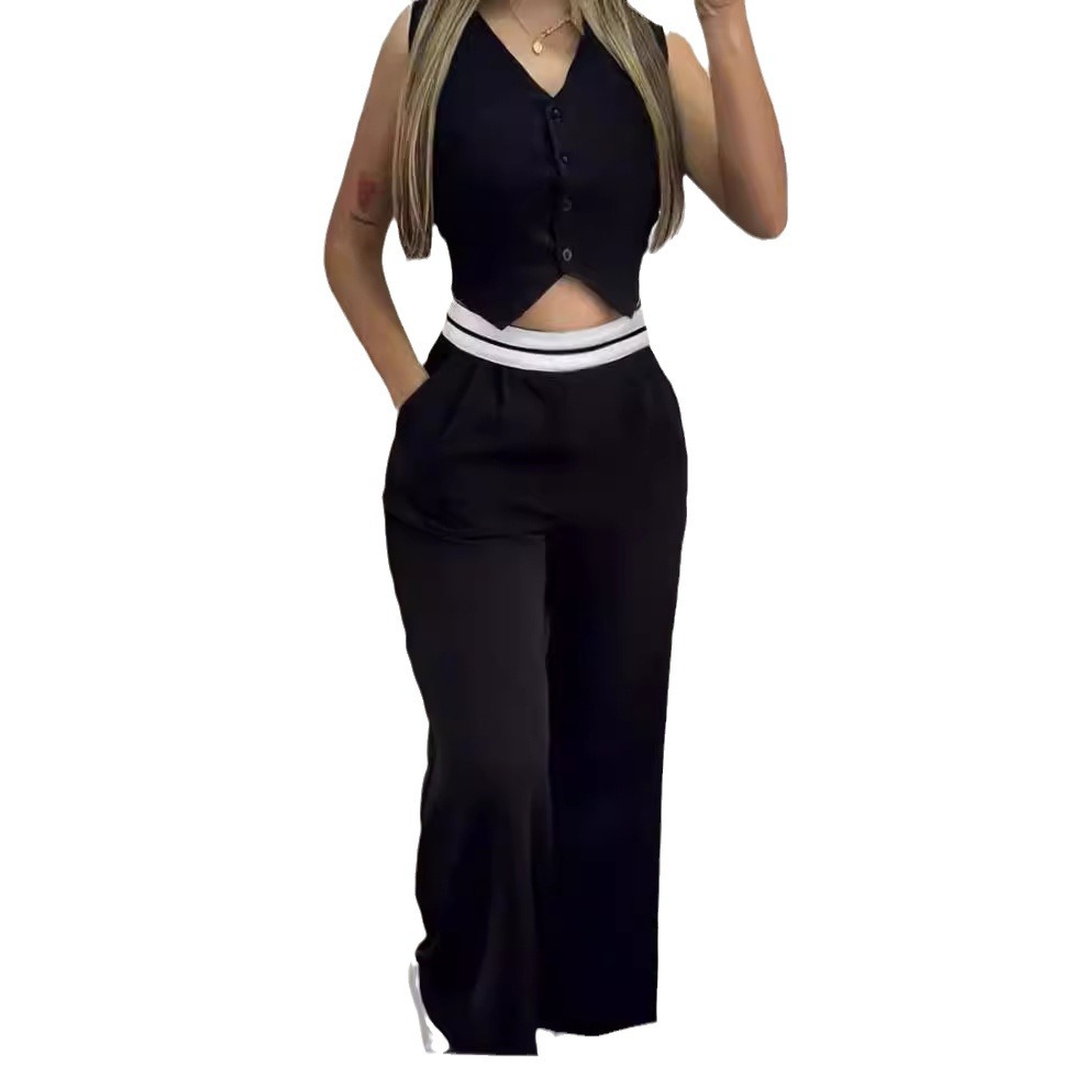 Summer 2024 Amazon Europe and the United States step into women's clothing color waist splicing commuter leisure suit