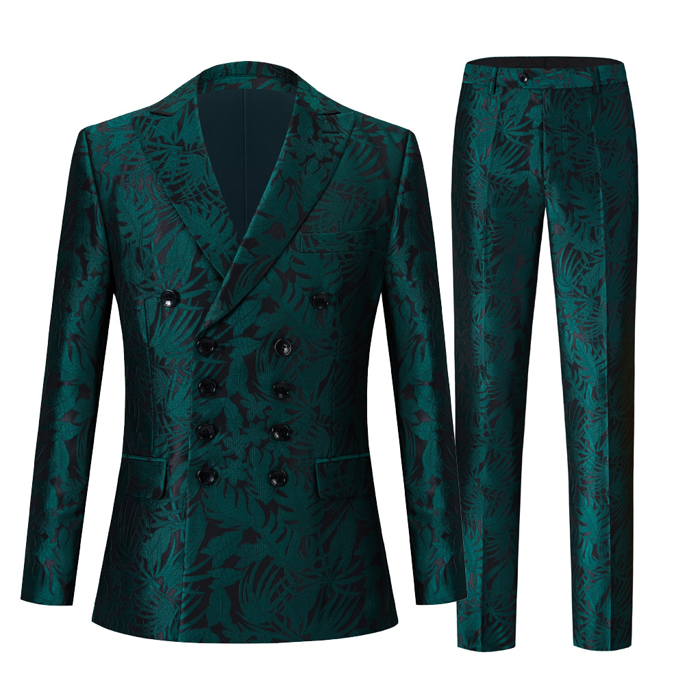 European and American men's green jacquard men's suit suit double breasted men's studio host suit