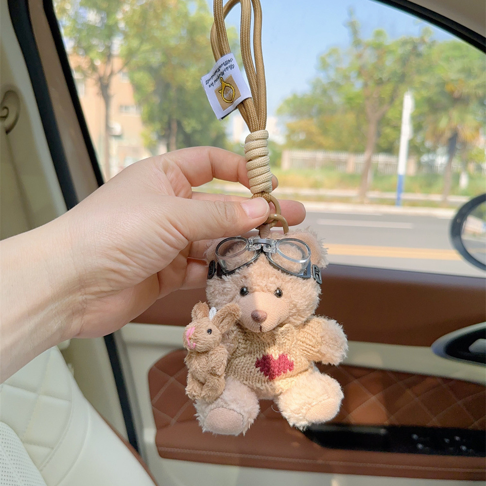 Internet famous foreign-style bear key chain lanyard high-grade cartoon plush doll cute bag pendant car key women