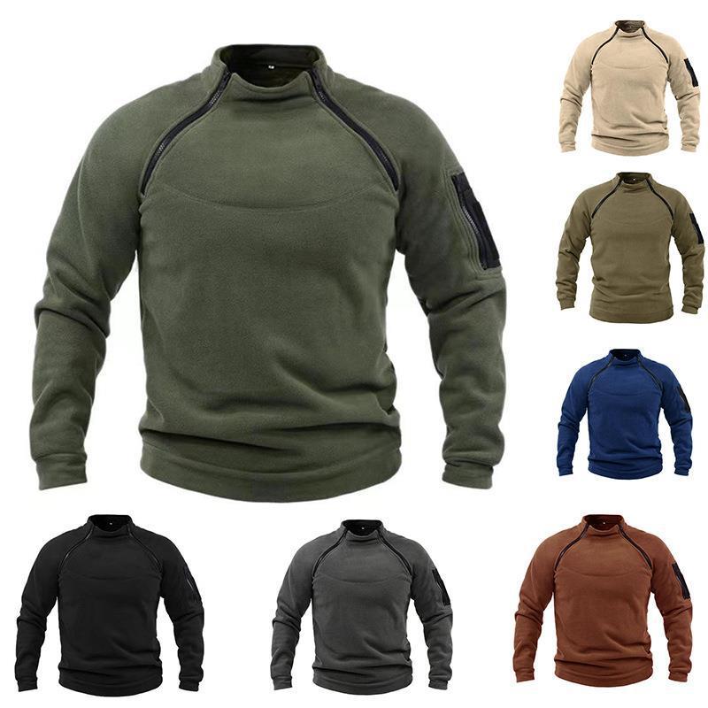 Cross-border European and American cross-border stand collar men's sweater autumn and winter warm loose solid color outdoor warm breathable tactical men's clothing