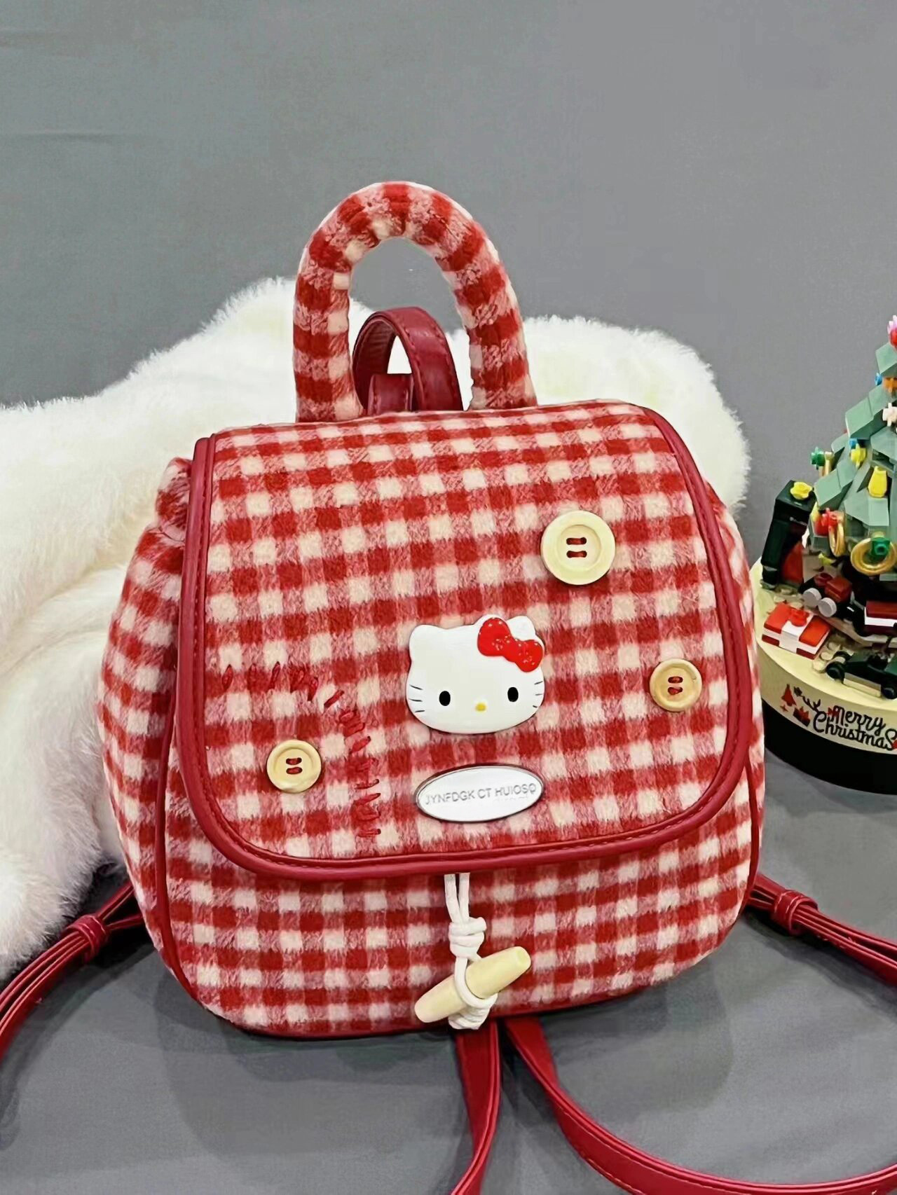 KT retro red plaid small backpack for women 2023 new bag mini travel lightweight portable backpack schoolbag
