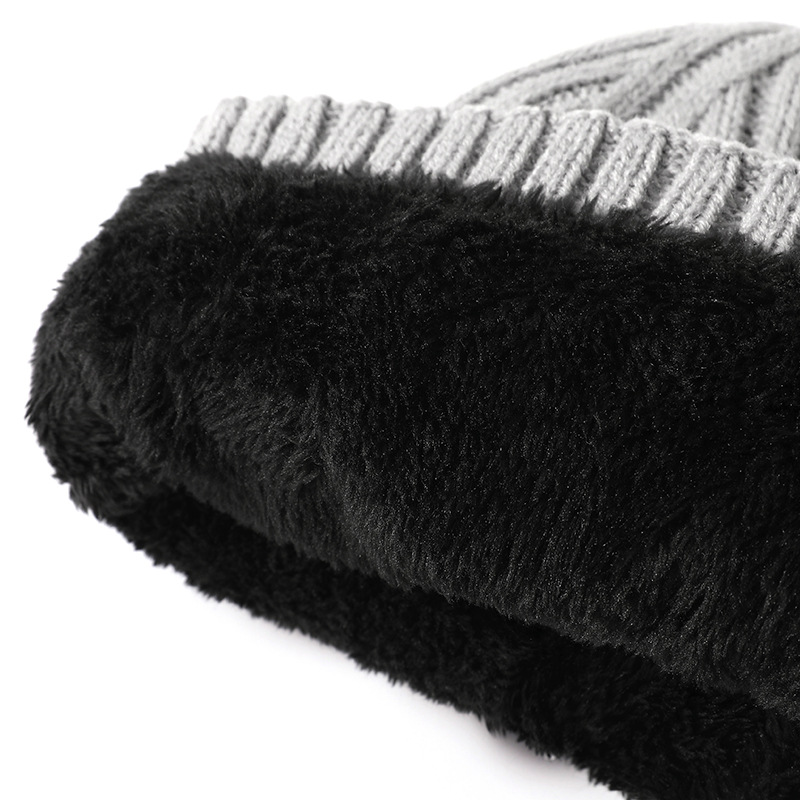 Winter European and American Dome Men's and Women's Hat Simple All-match Knitted Woolen Beanless Fleece-lined Double-layer Outdoor Warm Hat