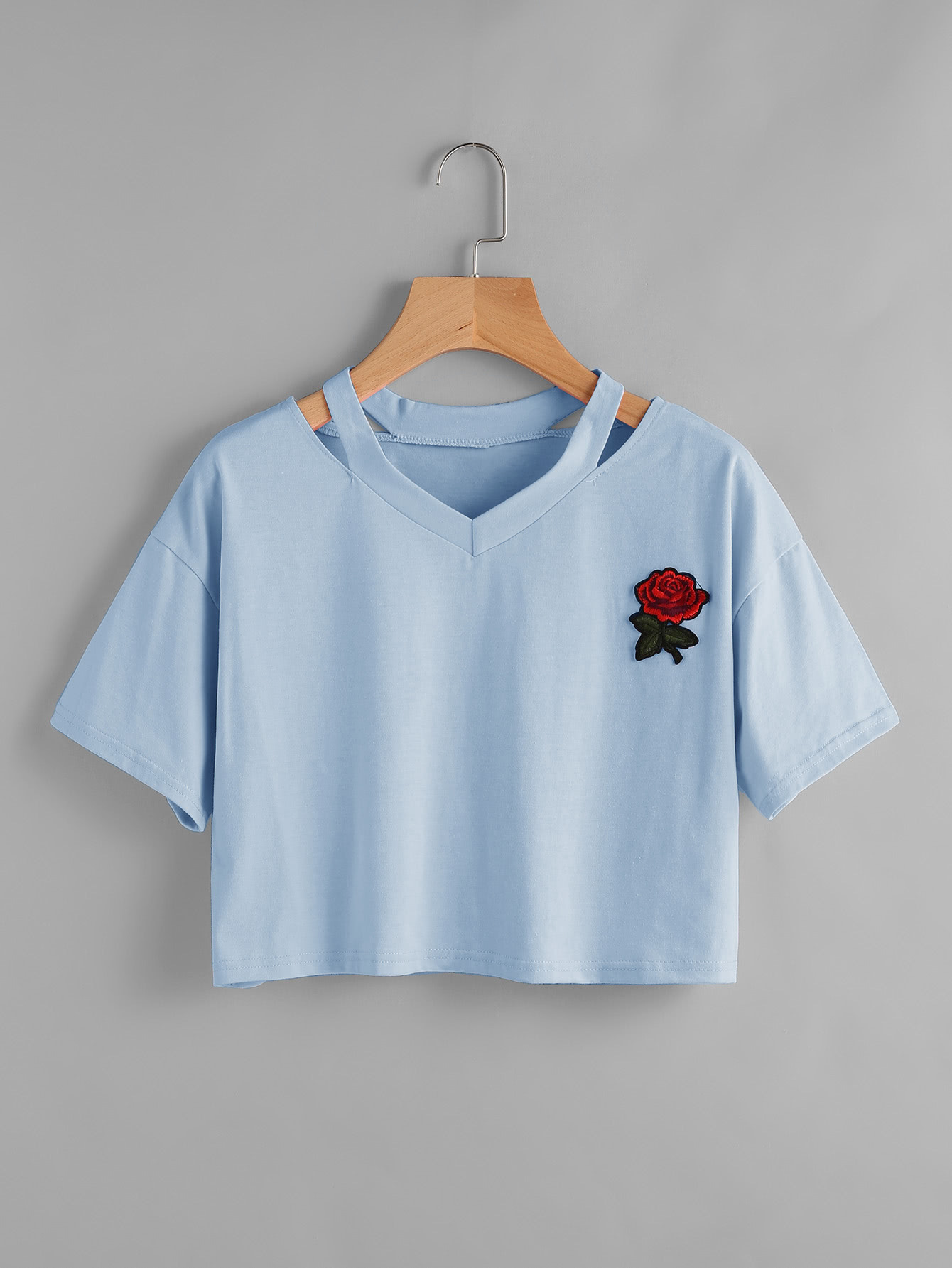 2021 European and American AA style sexy embroidery rose short T-shirt women