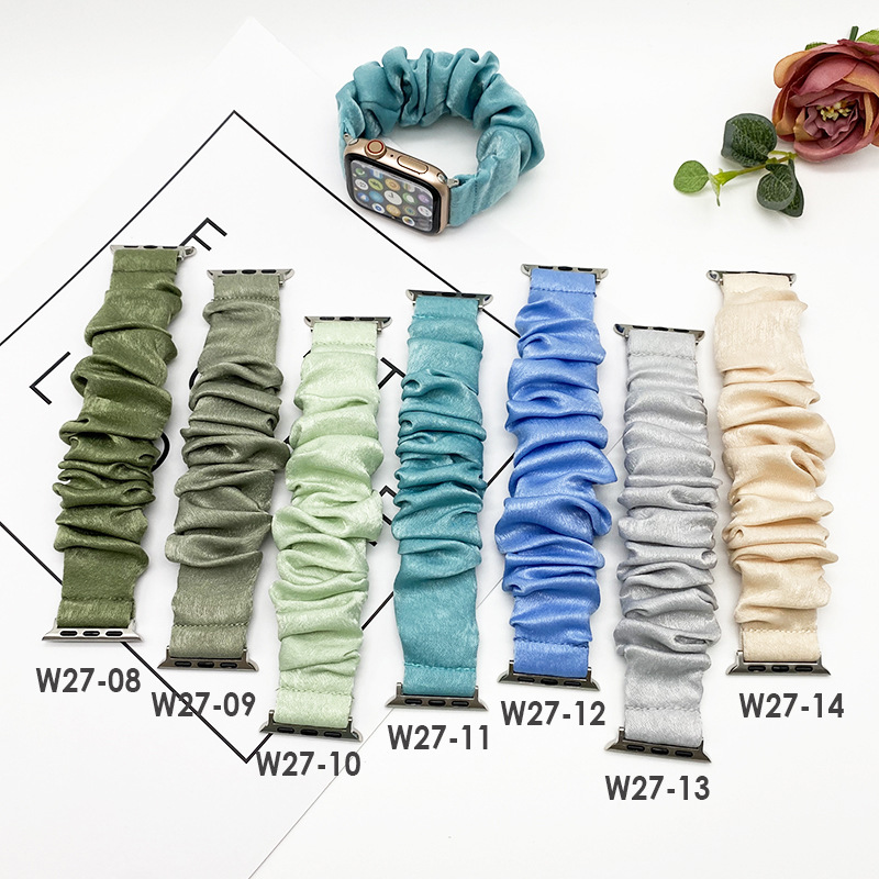 Cross-border explosions large intestine Apple strap solid color satin textile iwatch 7 strap hairband SE strap wholesale