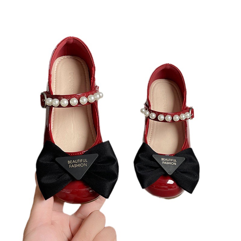 Girls' Single-layer Shoes Princess Shoes 2023 Spring and Autumn New Children's Soft-soled Shoes Summer Baby Bow Pearl Leather Shoes