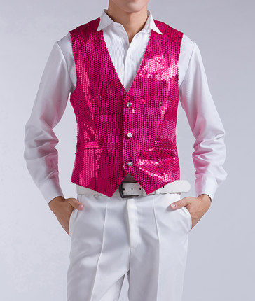 Stage Performance Clothing Men's Sequin Vest New Black and White Gold and Silver Blue Red Host Chorus Dance Vest