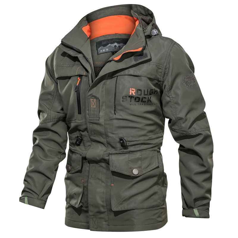 Cross-border AliExpress Charge Clothes Men's Middle and Long Casual Outdoor Hooded Large Size Jacket Men's Jacket Spring and Autumn 086