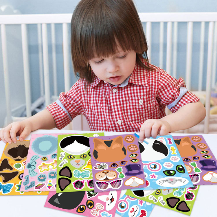 Cat Cartoon DIY Puzzle Kids Game Sticker Cat Makeup Sticker Kids Animal Craft Birthday Gift