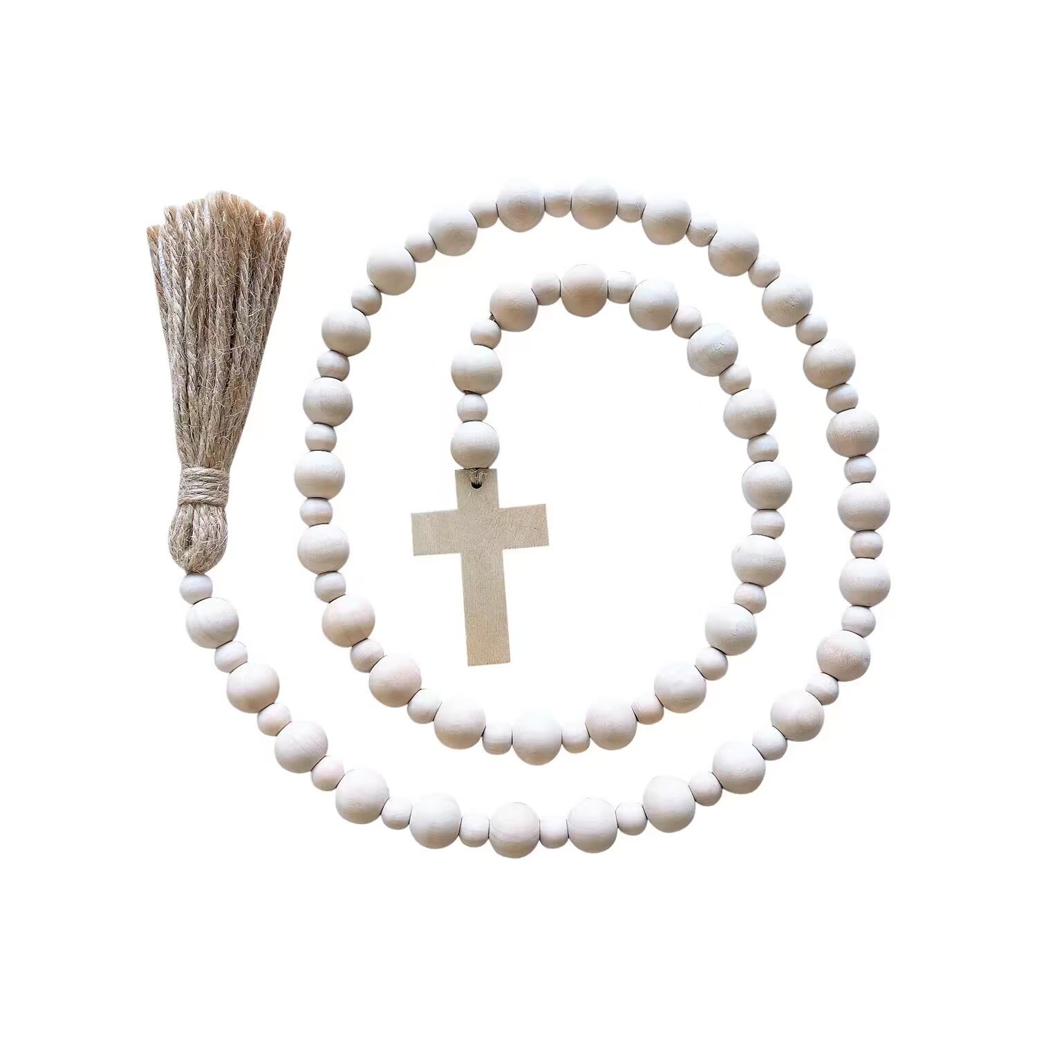 ins Nordic Easter Cross Wooden Bead String Creative Hemp Rope Tassel Home Decorative Hanging Craft Pendant