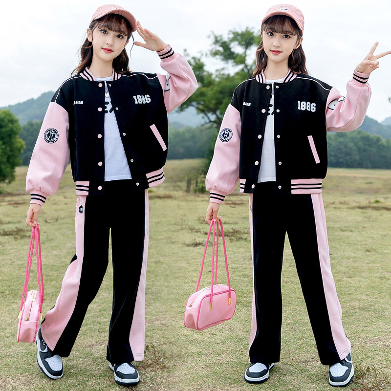 2024 spring children's clothing new girls clothes big children's suit two-piece baseball uniform sports coat wholesale