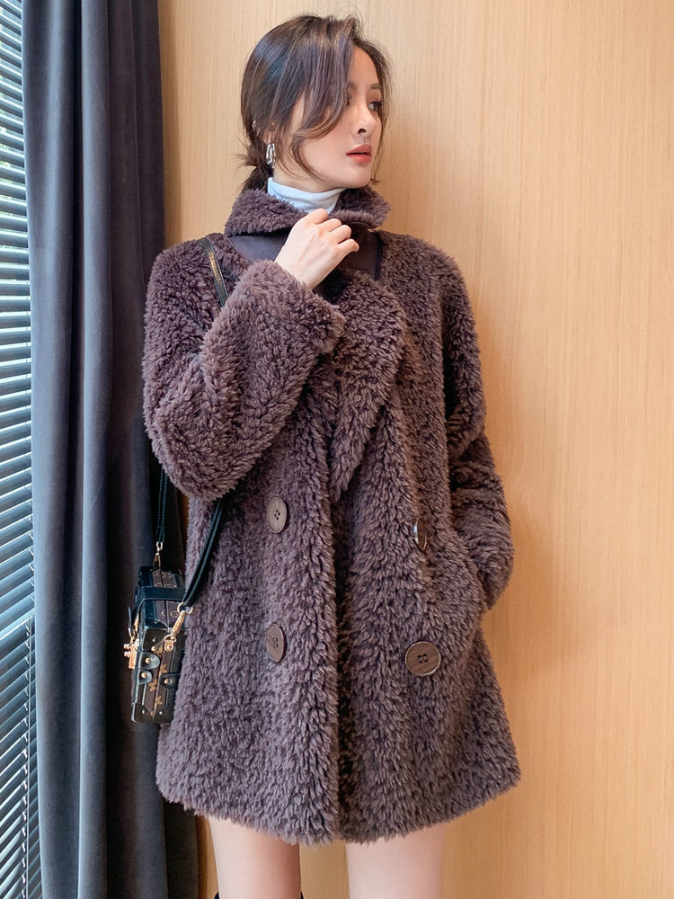 Winter mid-length fleece coat for women 2023 new suit collar lambswool fur integrated granular fleece coat_voghion.com