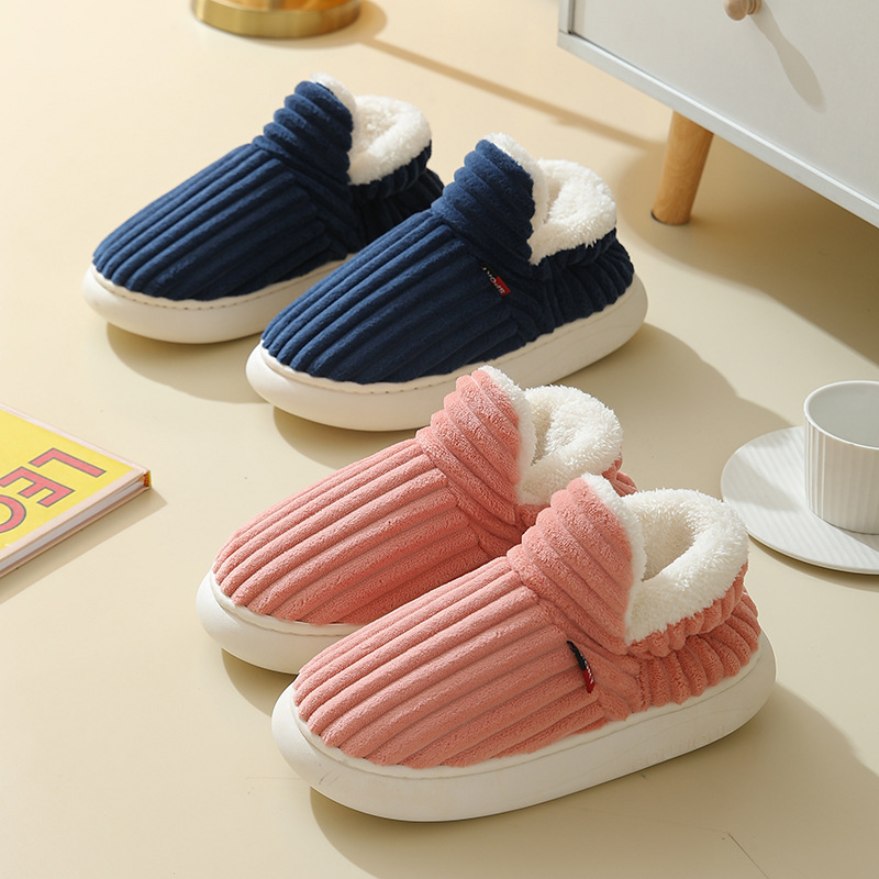 Cotton Slippers Women's Autumn and Winter Thick Bottom Home Warm Couple Slippers Home Non-slip Men's Bag with Cotton Slippers Wholesale