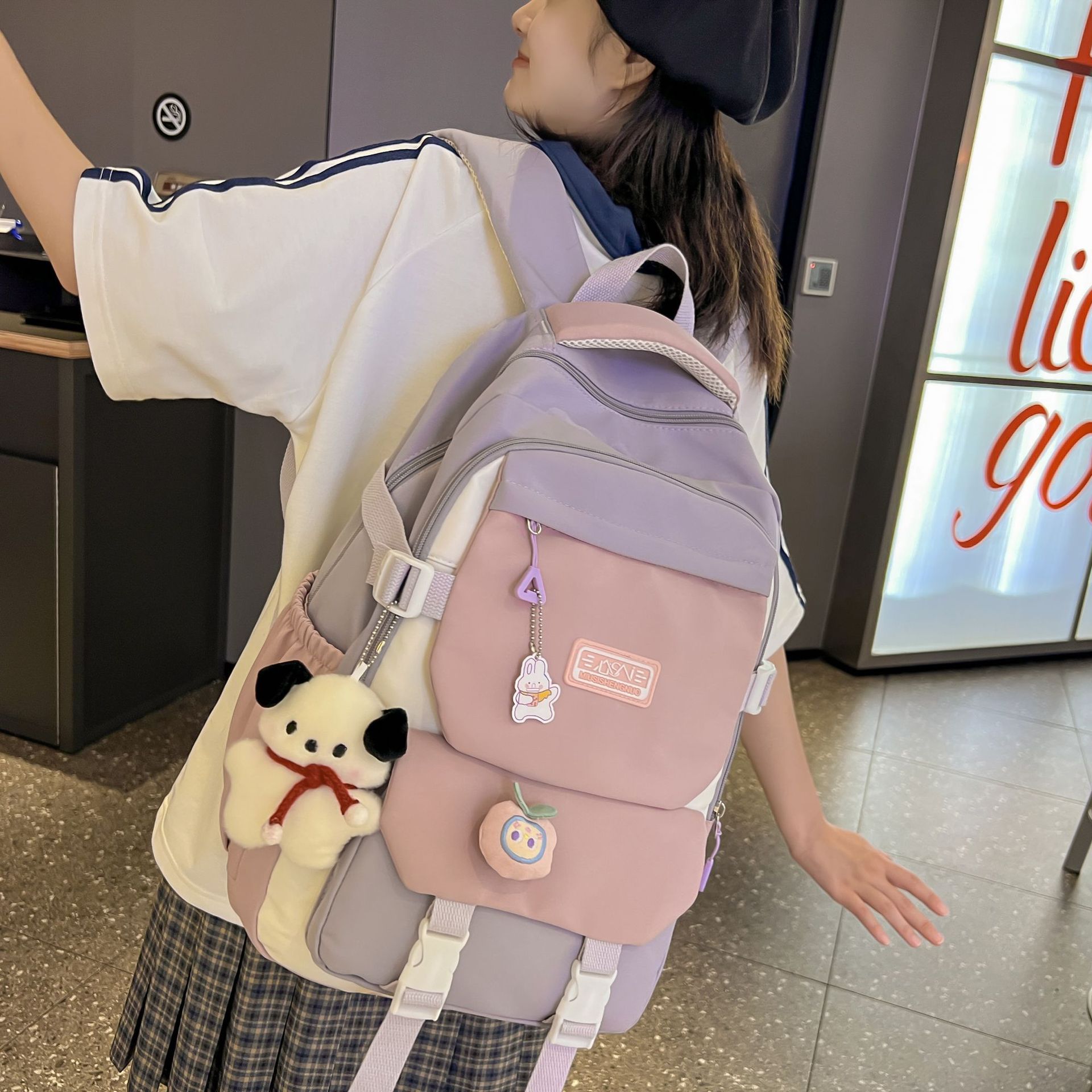 Школьный рюкзак для девочек средней школы Japanese ins College High School Универсальный цветовой контрастный рюкзак Нишевый дизайн Рюкзак для студентов колледжа