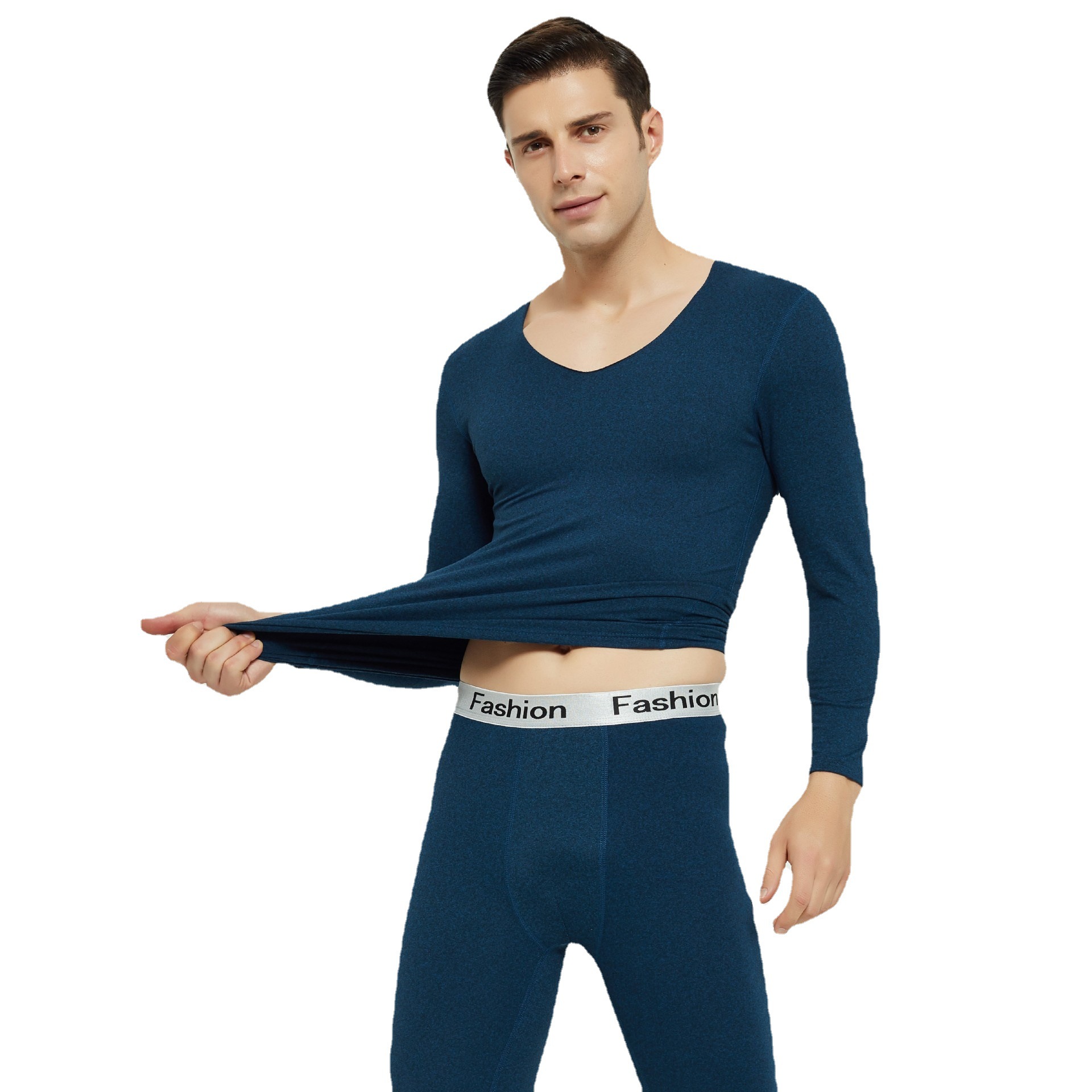 Men's thermal seamless underwear suit fleece-lined autumn and winter sanding V-neck imitation cationic velvet autumn pants insulation