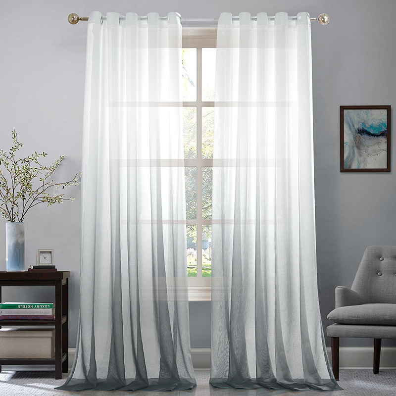 New cross-border foreign trade printing semi-shading curtains American-style transparent opaque gauze curtain gradient curtain finished product