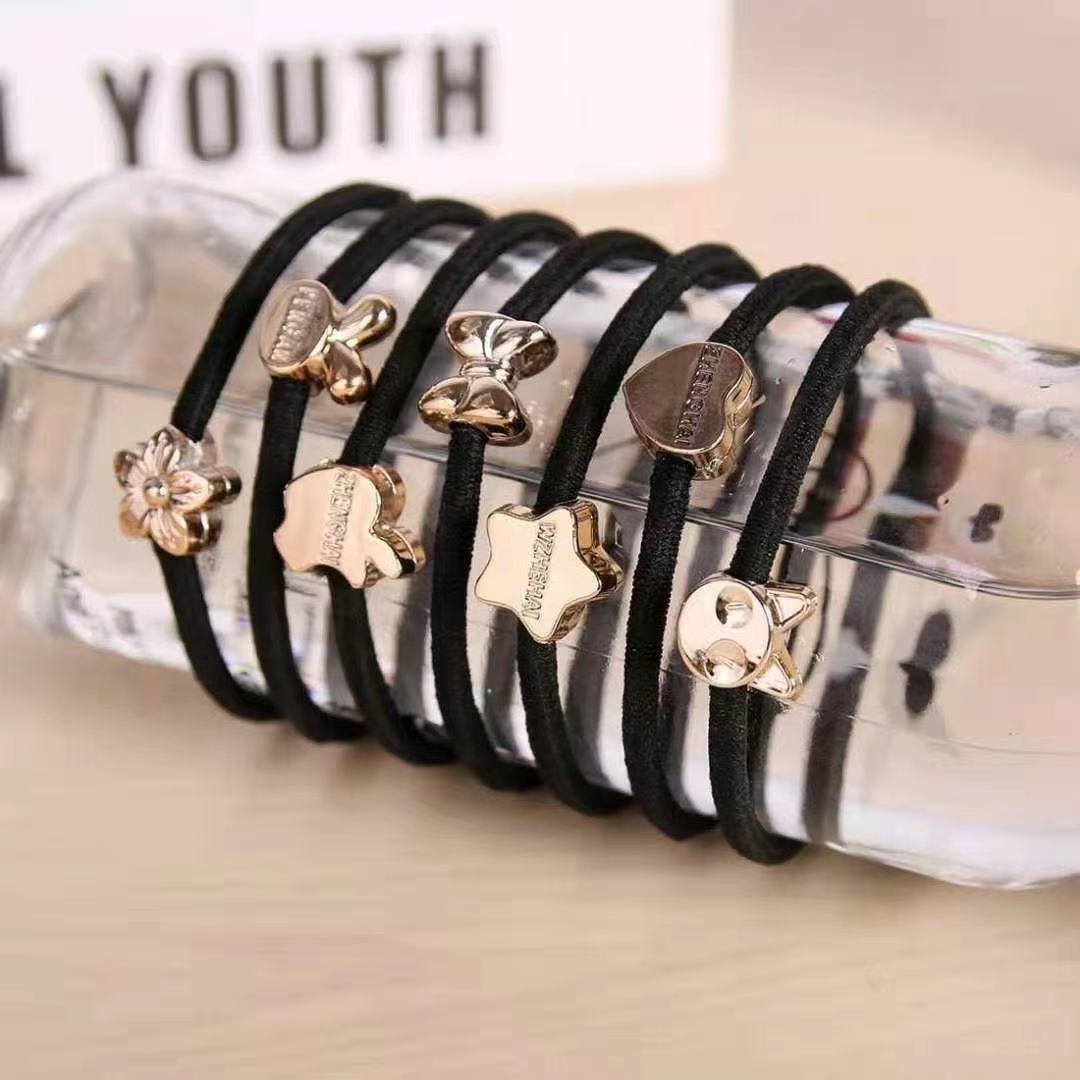 Black rubber band durable high elastic hair high ponytail simple sturdy cartoon accessories hair ring