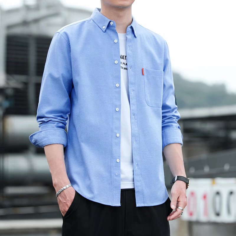 2022 Spring and Autumn New Men's Non-ironing Business Shirt Trendy Casual Slim-fit Retro Solid Color Long-sleeved Men's Shirt