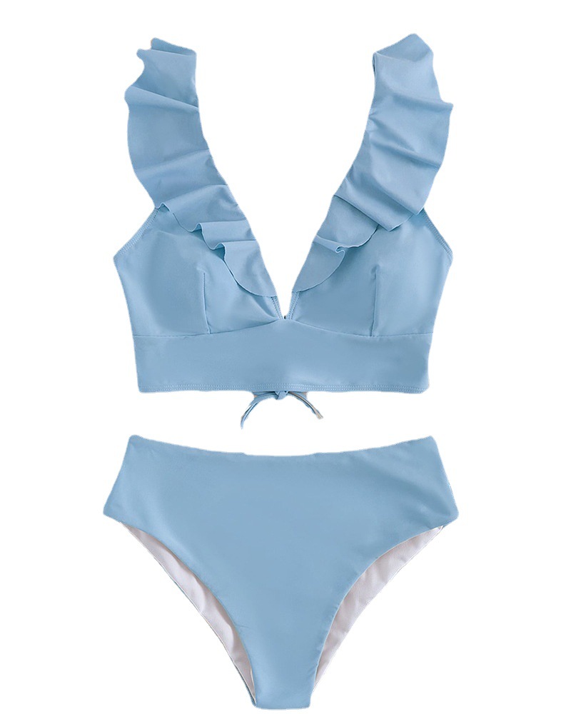 Европа и США bikini 2024 новый многоцветный лист с v-образным вырезом купальник с высокой талией сплит бикини женский