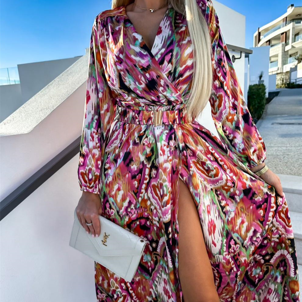 Cross-border new ebay independent station Hot Women's Amazon new v-neck split dress FD05743940