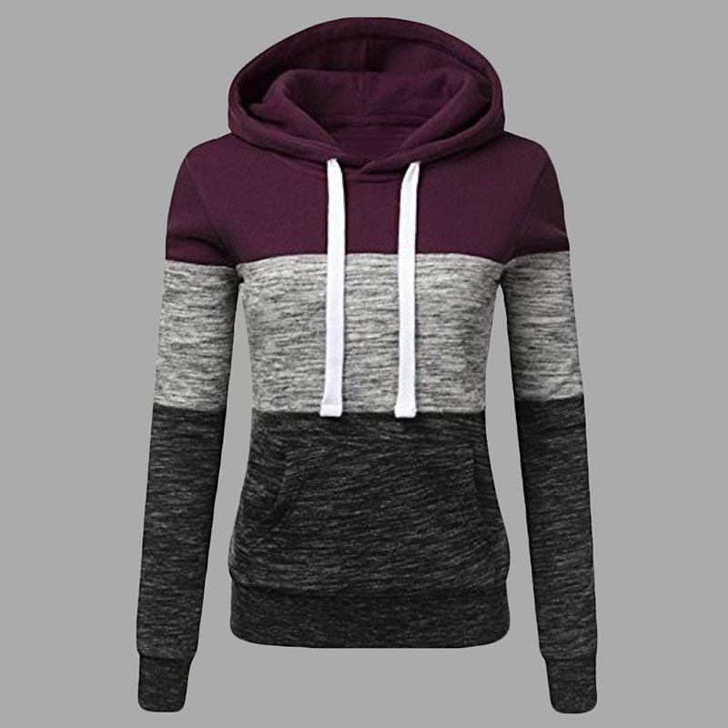 Cross-border for autumn and winter European and American explosions long sleeve hooded top casual color matching pullover women's sweater