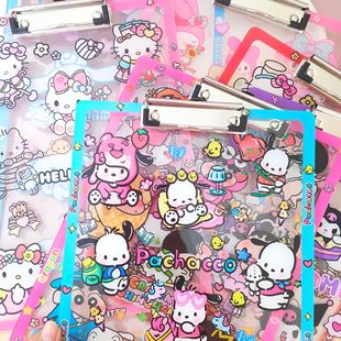 Acrylic Transparent A4 Folder Cartoon Series Color Printing Test Paper Storage Folder Student Writing Cute Pad Clip