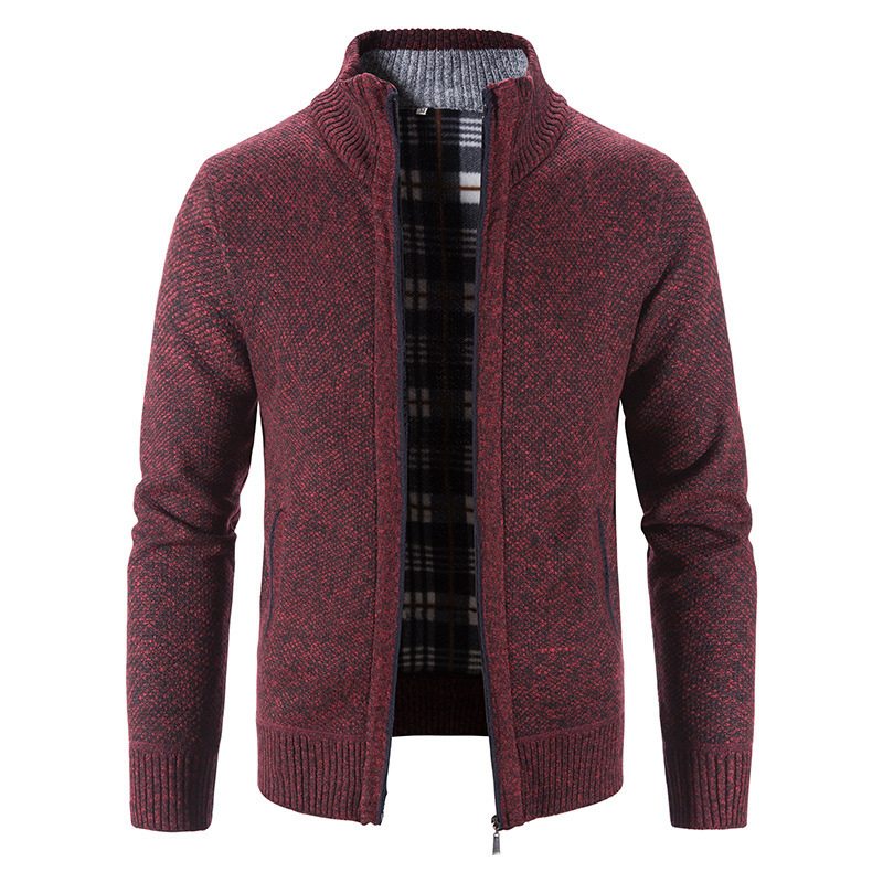 Foreign trade hot new men's autumn and winter knitted cardigan large size plus velvet thick sweater cardigan manufacturers wholesale