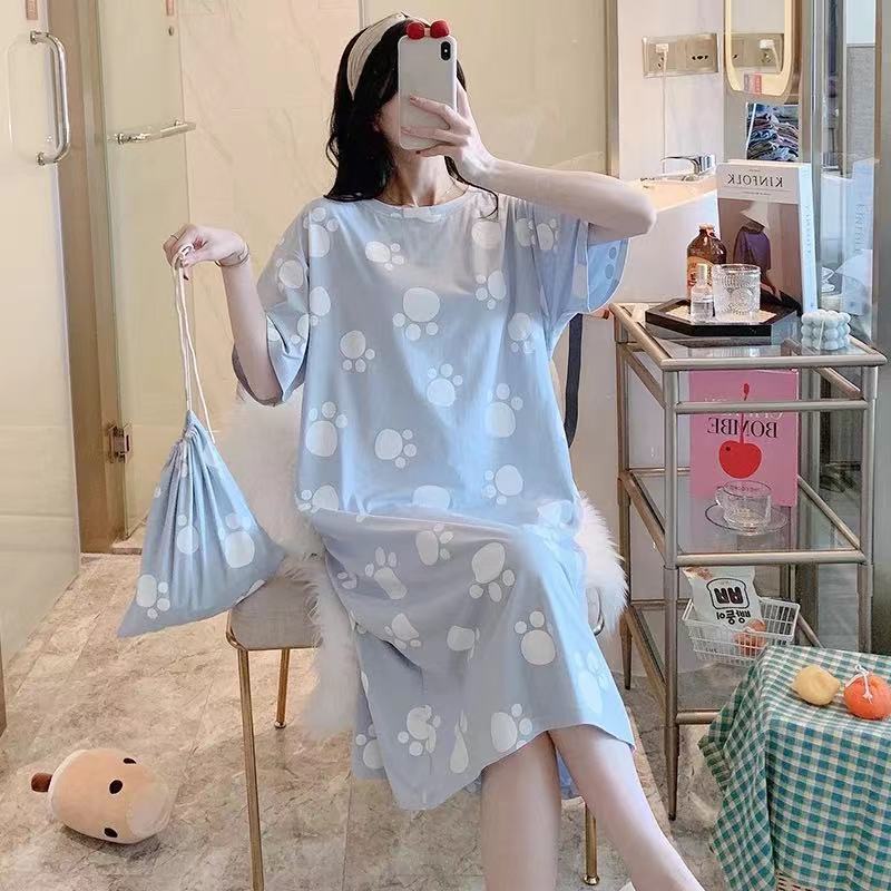Women's summer nightdress Korean style spring and autumn student home wear cute thin short sleeve cartoon loose maternity pajamas summer