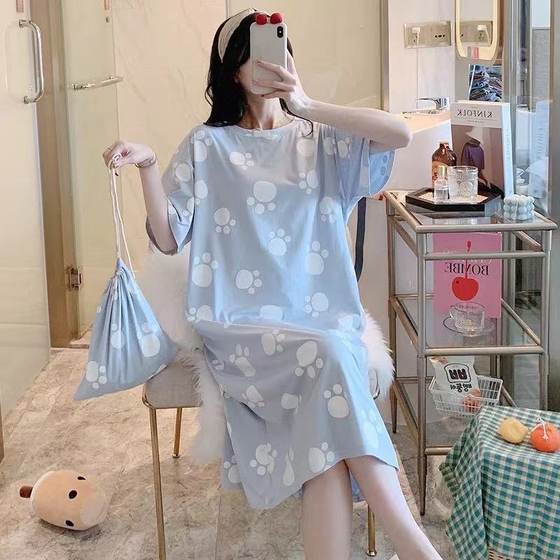 Women's summer nightdress Korean style spring and autumn student home wear cute thin short sleeve cartoon loose maternity pajamas summer