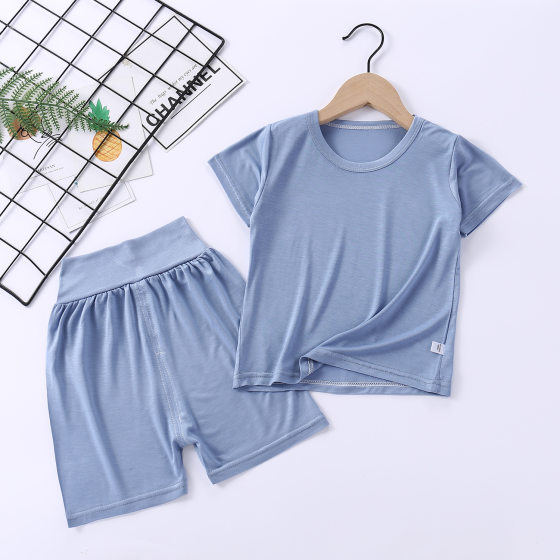 Children's Modal Short-sleeved suit Boys and Girls Summer New Pajamas Mask T Children's Wear High Waist Belly Protection Home Clothes