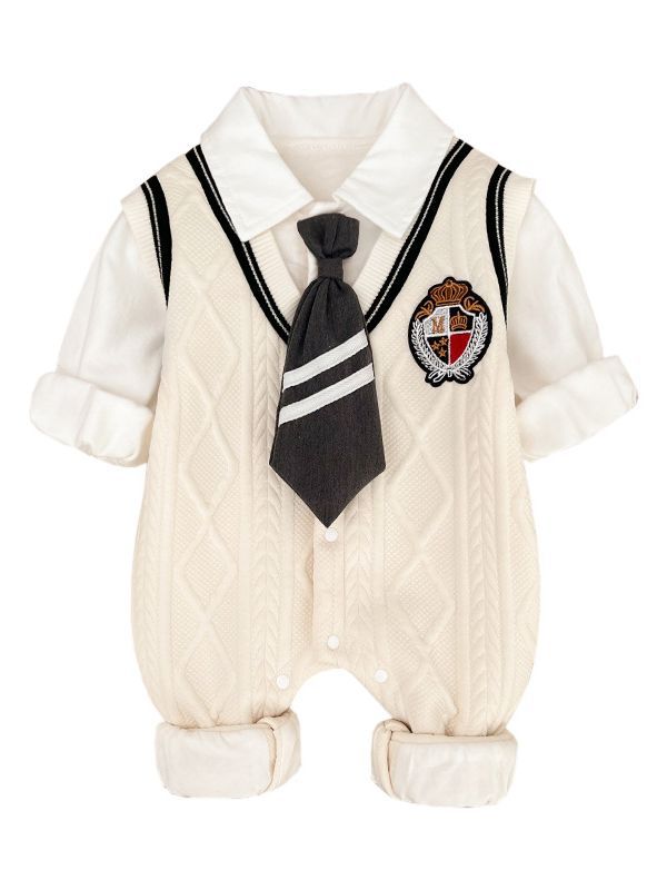 Baby clothes spring 2024 new male baby jumpsuit college style newborn full moon 100 days ha clothes autumn