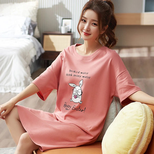 Summer thin nightdress women's short-sleeved pajamas 2023 new summer girls' cartoon mid-length homewear wholesale
