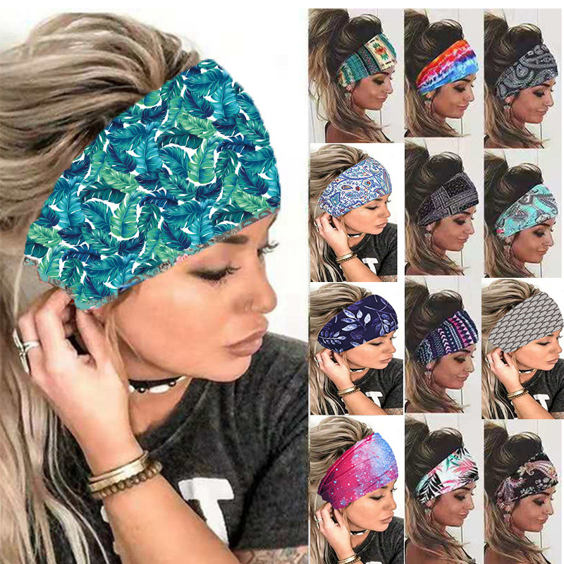 Yoga Headband 2021 Women Spring and Summer New Cross-border Factory Direct Approval Fashion Printed Sports Wide Bandana Hair Clip