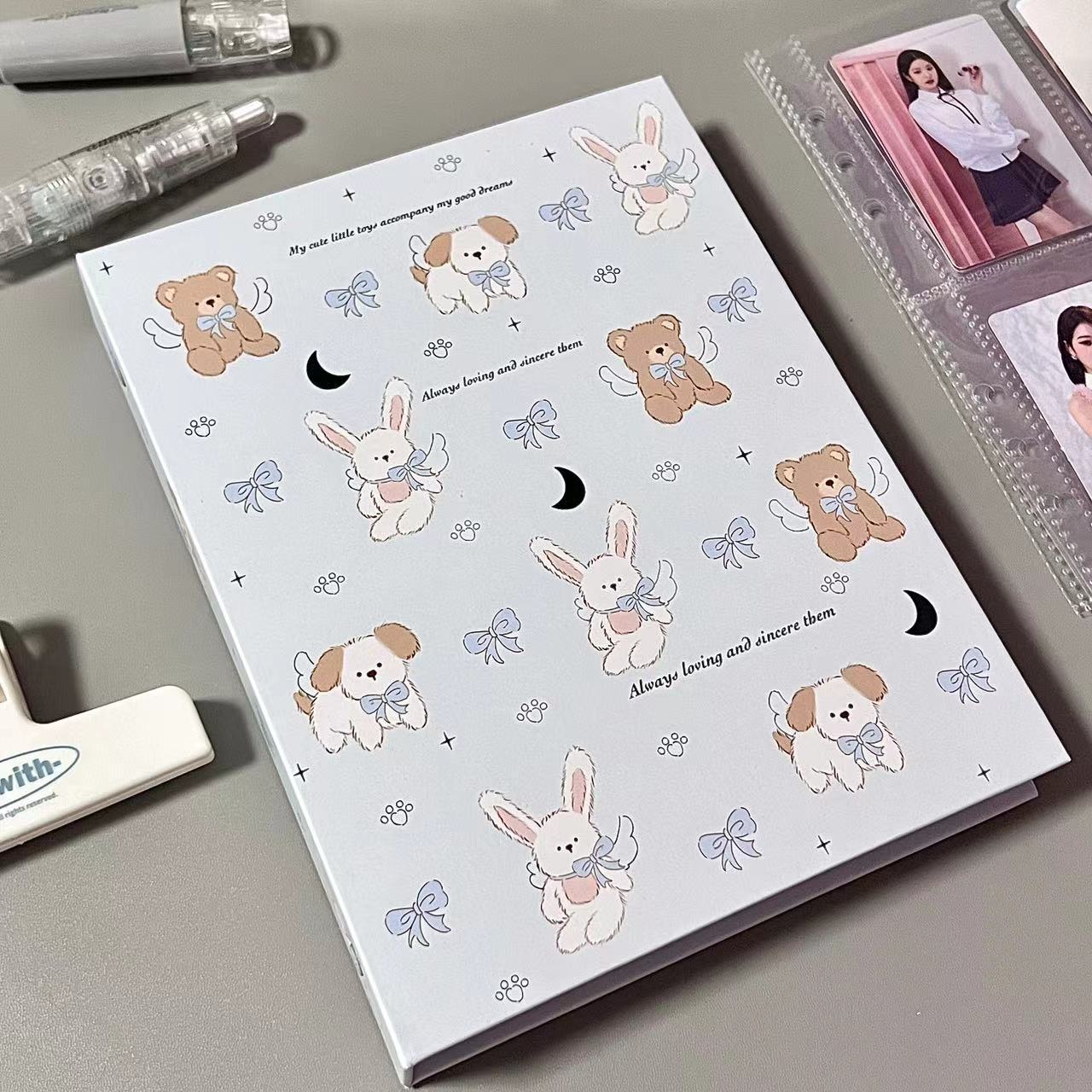 Chanel style Korean style cute bear bear four grid card book A5 advanced photo small card storage book card book Simple