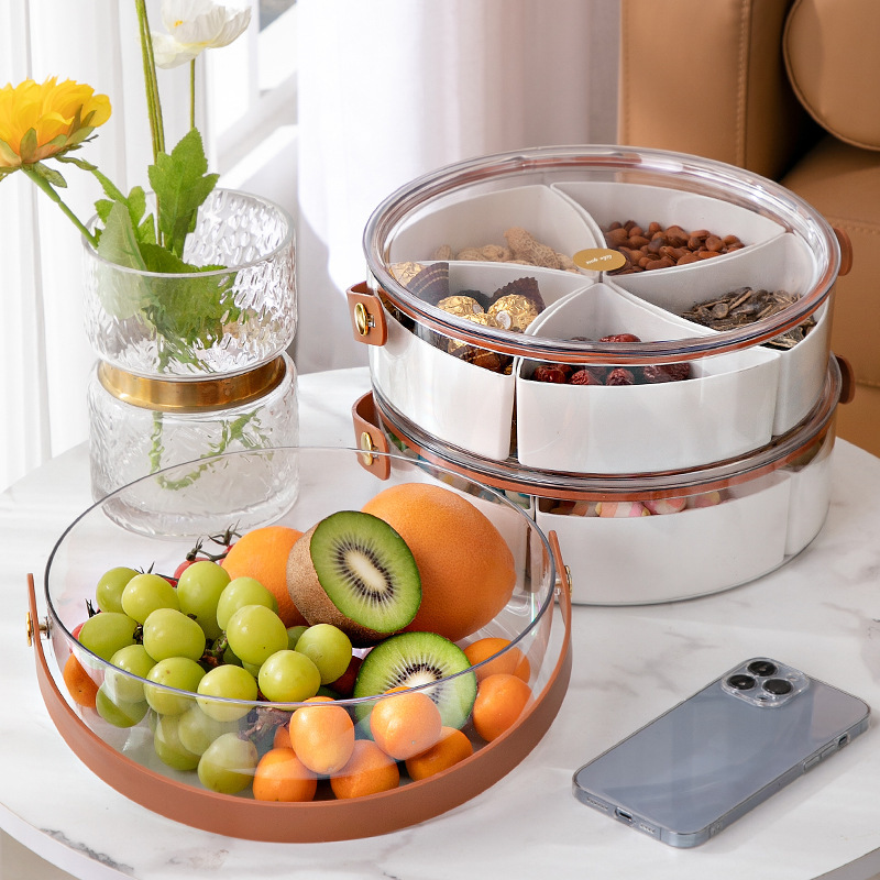 Modern simple fruit plate with lid high-end ice bucket with handle creative fashion living room home grid fruit plate fruit bowl