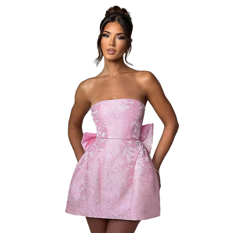 YJ24112 Summer 2024 New Fashion Style Elegant Sexy Jacquard Tube-length Bow Mini Dress for Women