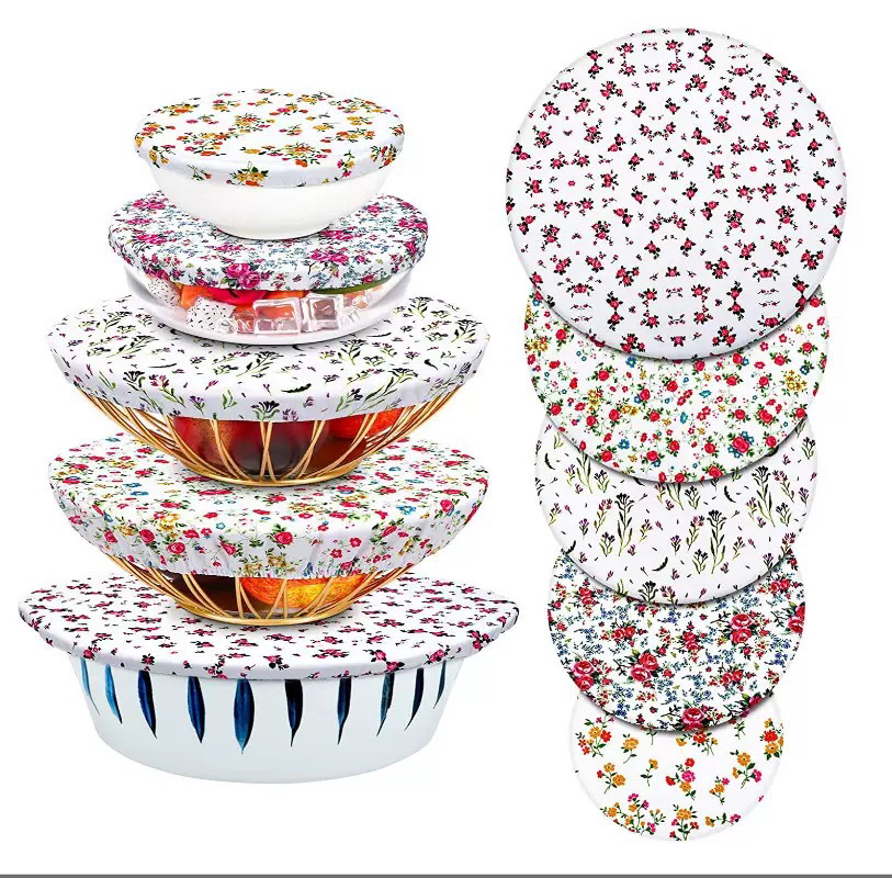 Cross-border hot sale Cotton Bowl cover washable reusable salad bowl dust cover fresh-keeping cloth printed cotton bowl cover