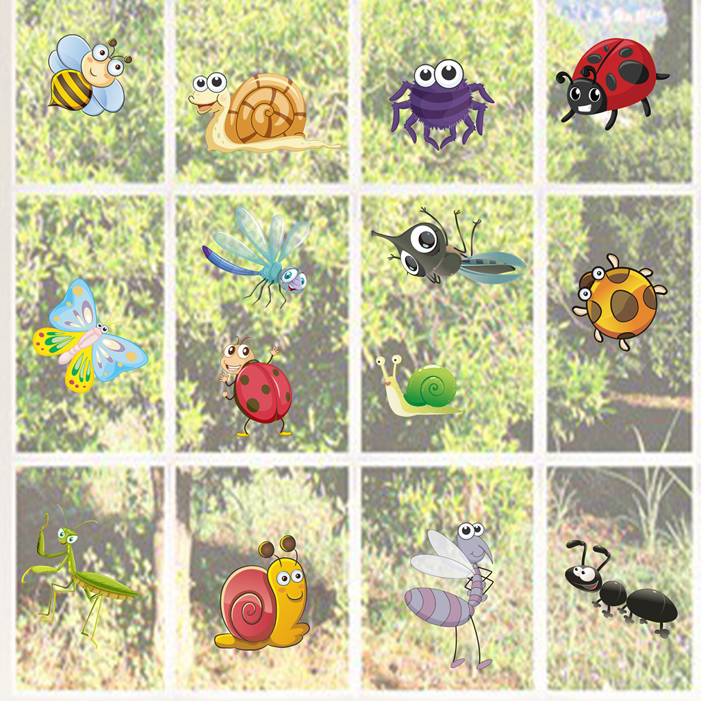 2023 New Cute Insect Animal Double Sided Electrostatic Stickers ADJ1004 Cross Border Custom Decorative Wall Stickers