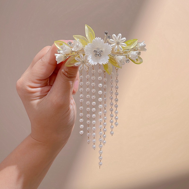 Factory Direct sales ancient style super fairy fashion flower tassel hairpin Hanfu cheongsam accessories half tie Pearl hairpin wholesale_voghion.com