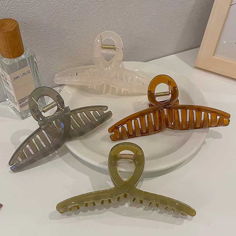 Korean Acrylic Transparent Grab Clip Advanced Sense Elegant Adult Elegant Shark Clip Jelly Color Oversized Hair Grab for Women