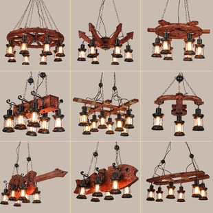 American Retro Boat Wood Chandelier Industrial Style Creative Internet Cafe Bar Table Decoration Hairdressing Shop Restaurant Hemp Rope Chandelier