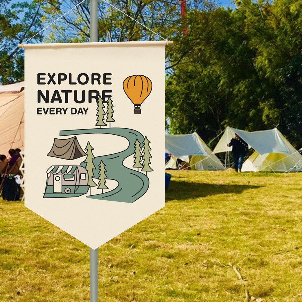 New canvas camping flag camp hanging flag camping atmosphere hanging cloth outdoor camping decoration camping atmosphere props