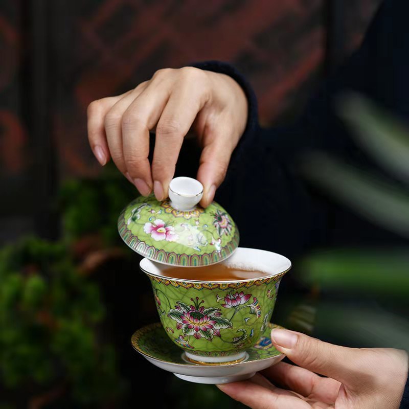 Enamel color three-cap bowl ceramic tea bowl tea cup high-grade ceramic home kung fu tea set Bowl tea maker palace style