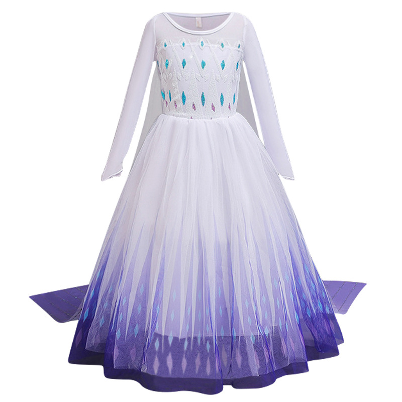 2021 New Frozen 2 Aisha princess dress sequined Halloween elsa white dress long sleeve foreign trade