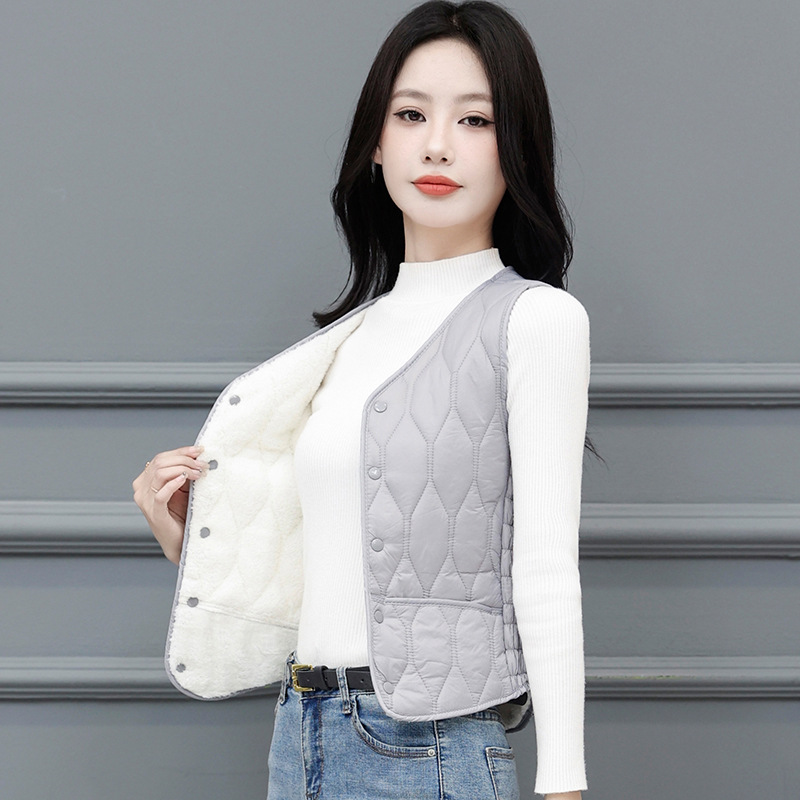 Autumn and Winter Down Cotton Vest Women's Fleece-lined Thickened 2023 New Slim-fit Short Warm Inner Vest
