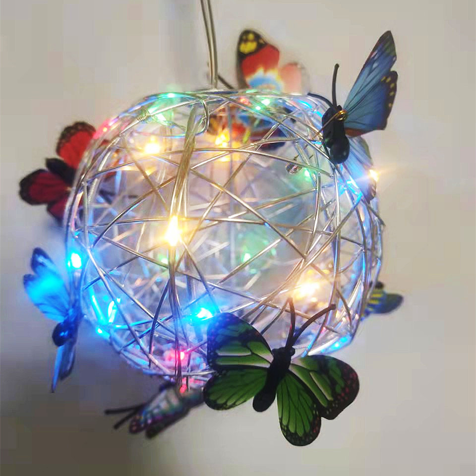 New led solar butterfly hanging tree ball outdoor courtyard garden decorative light ball hanging tree light luminous butterfly