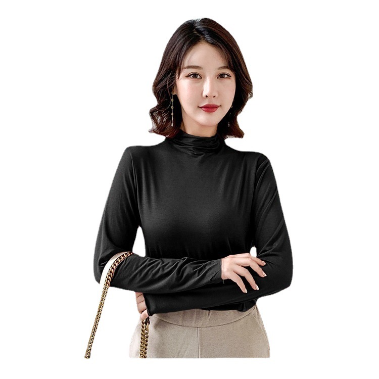 2023 Early Spring New Modal Half High Collar Base Shirt Korean Women's Long Sleeve Top Solid Color Inner Mask T