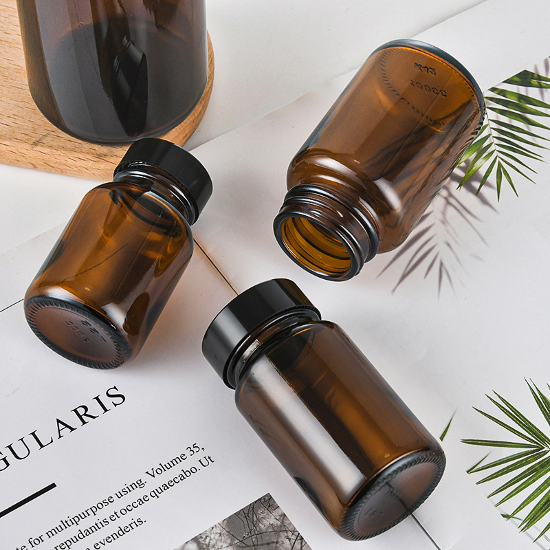 Tea dark wide mouth bottle frosted glass medicine bottle multi-specification capsule bottle 100ml300ml health care bottle wholesale