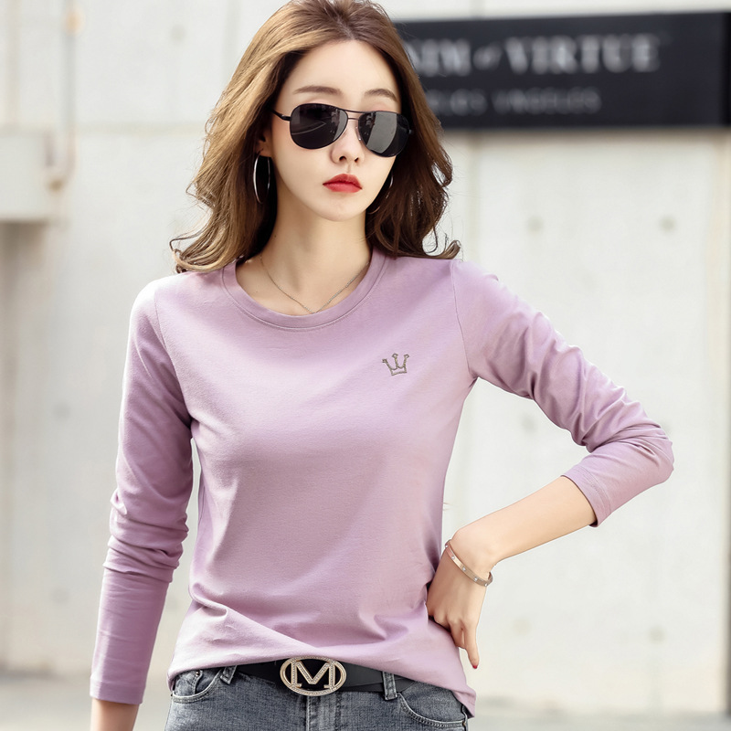 242 New Round Neck Base Shirt Women's Embroidered Long Sleeve Embroidered Cotton Basic Style Spring and Autumn Trendy INS T-Shirt