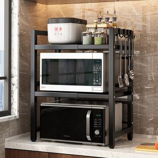 Single and Double-layer Kitchen Storage Rack Adjustable Width Desktop Storage Rack Punch-free Oven Microwave Storage Rack